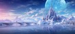 fairytale castle in winter snow forest, whimsical fairytale atmosphere, artistic cartoon scenery backdrop, Ai Generative 