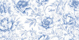 Fototapeta  - French toile floral line art pattern on a white