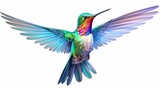 a stunning hummingbird in flight, its iridescent feathers and graceful posture depicted in vibrant colors on a clean white canvas, evoking a sense of wonder and natural beauty.