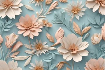  Dry flowers 3d wallpaper vetor. Floral abstraction light background illustration. Soft delicate floral printable pattern. Dried flower pattern. Decor interiors. Generative AI