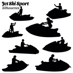 Collection of silhouette illustrations of jet skiers