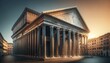 An artistic and detailed view of the Pantheon in Rome, in a photorealistic style. The image showcases the exterior of the building with an emphasis on architectural details like columns and pediment. 