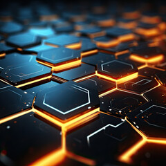 Wall Mural - Abstract futuristic background with hexagons and blue neon lights.
