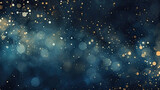 Fototapeta Kosmos - A close-up view of a blue and gold background with stars. Suitable for celestial, festive, or glamorous design projects such as invitations,  holiday-themed graphics.glitter lights. de focused. banner