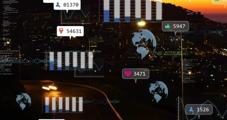 Poster - Animation of financial data processing over cityscape
