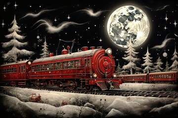 Canvas Print - Christmas Trains - Generative AI