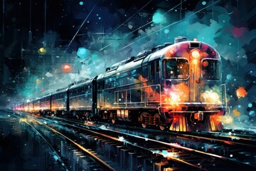 Wall Mural - Christmas Trains - Generative AI