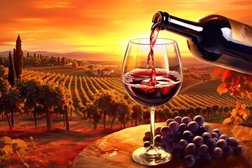 Wall Mural - Red_wine_flows_from_a_bottle_into_a_wine_glass