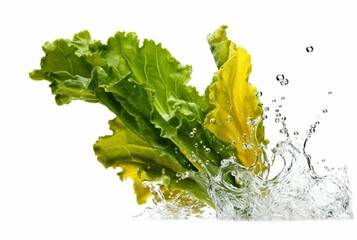 Wall Mural - mustard greens with water splash isolated on white background. generative ai