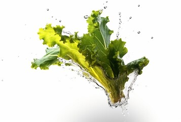 Wall Mural - mustard greens with water splash isolated on white background. generative ai