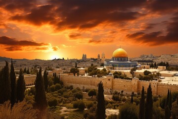 Aufkleber - A view of the Dome of the Rock in the middle of the city. Perfect for travel brochures and historical publications.
