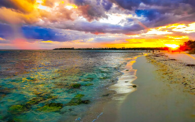 Wall Mural - Awesome sunset at tropical Caribbean beach Playa del Carmen Mexico.