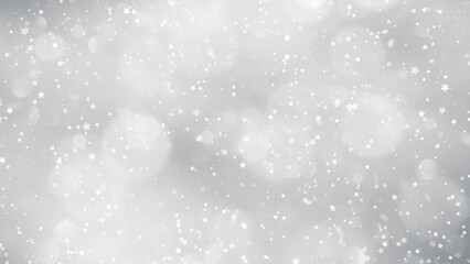 Wall Mural - Abstract silver white snow bokeh with stars illustration background.