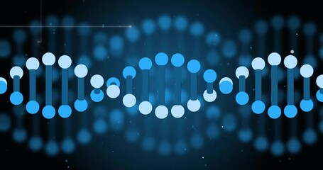 Poster - Animation of dna strands over light trails on black background