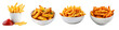 Set of Various French Fries Including Classic, Potato Wedges, Curly, and Spicy on Transparent Background