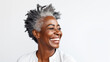 Smiling old black woman portrait on isolated background - ai generative
