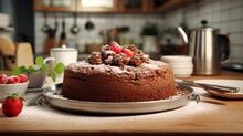 Chocolate Cake With Strawberries HD 8K Wallpaper Stock Photographic Image 