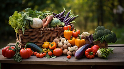 Wall Mural - Fresh Harvest Vegetables in Wicker Basket