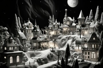 Wall Mural - Christmas Villages at Night - Generative AI