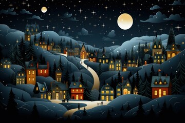 Canvas Print - Christmas Villages at Night - Generative AI