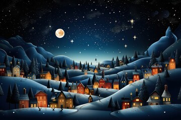 Canvas Print - Christmas Villages at Night - Generative AI