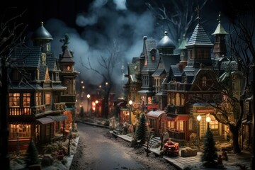 Canvas Print - Christmas Villages at Night - Generative AI