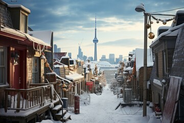 Wall Mural - Snowy Rooftops - Generative AI