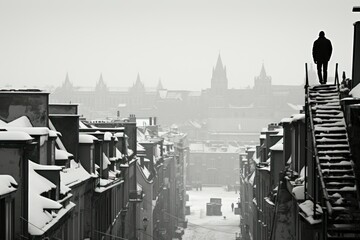 Wall Mural - Snowy Rooftops - Generative AI