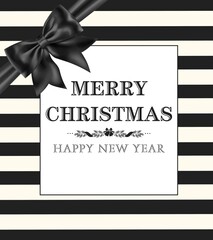 Wall Mural - Merry Christmas and happy newyear black strips with bow. For greeting card and social media post