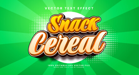 Snack cereal editable text style effect. Vector text effect for snack products or food menu.