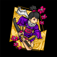 Wall Mural - samurai girl illustration for t shirt design