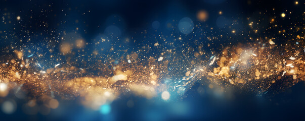 Hintergrund mit abstrakten Glitter Lichter, Funkeln, Sterne in blau, gold und schwarz als bokeh Banner