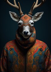 Poster - a deer wearing a coat and a hoodie