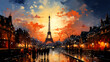 Eiffel Tower in Paris, France. Digital painting illustration.