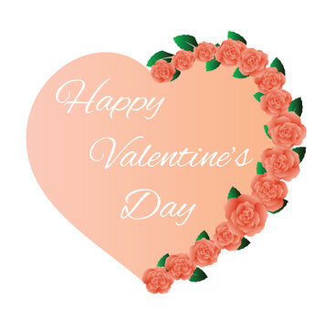 Heart with Roses and Happy Valentine's Day Lettering. Winter holiday celebration vector art