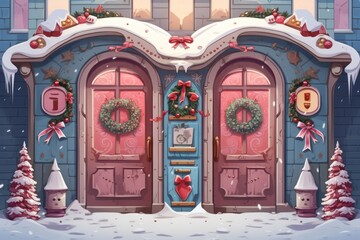 Poster - Christmas Decorated Doors - Generative AI