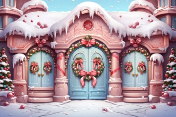 Poster - Christmas Decorated Doors - Generative AI