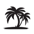 Palm tree paradise island silhouette icon illustration black on white background