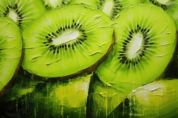 Wall Mural - palette knife textured painting kiwi Slice of fresh kiwi fruit