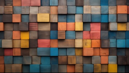 Poster - colorful wooden blocks close-up: stained wood stacks for vibrant background display