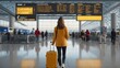 © Amir Bajric - young woman at an international airport looks at the flight information board