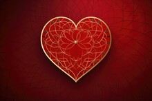 A Red Heart With A Gold Frame On A Red Background