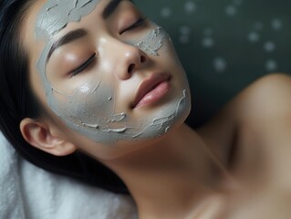 asian woman doing beauty treatments, spa treatments and being applied cream to her face