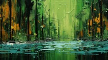 A Painting Of Trees And Water