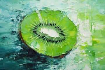 Wall Mural - palette knife textured painting kiwi Slice of fresh kiwi fruit