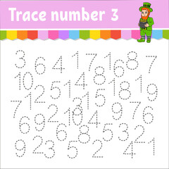 Wall Mural - Trace number . Handwriting practice. Learning numbers for kids. Education developing worksheet. Activity page. Game for toddlers and preschoolers. Vector illustration.