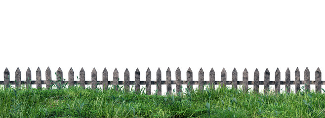 Aufkleber - Grass filed meadow row with wooden fence PNG transparent file, 3d illustration rendering 