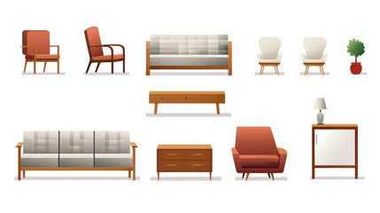 Poster - Modern living room interior in 3d. Modern interior furniture set in 3d.