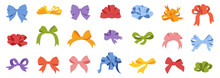 Colorful Bows, Gift Bows. Simple Hand Drawn Ribbon Bow Collection. Bowknot For Decoration, Big Set 