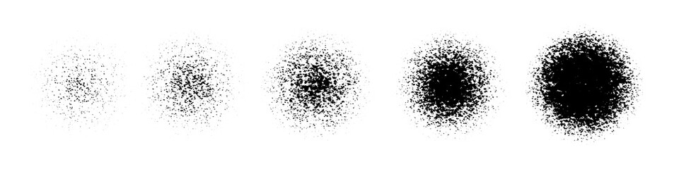 Poster - Circle spray gradient pattern. Set of grain dot round frames. Noise texture rings. White black dust or sand circular borders. Sun view. Solar eclipse. Abstract vector illustration